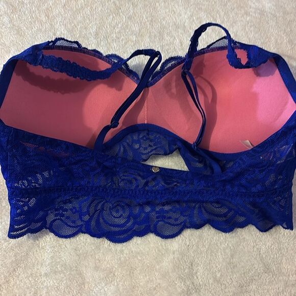 PINK Victoria's Secret electric Blue Lace Underwire Bralette. Sz medium. - Picture 7 of 10
